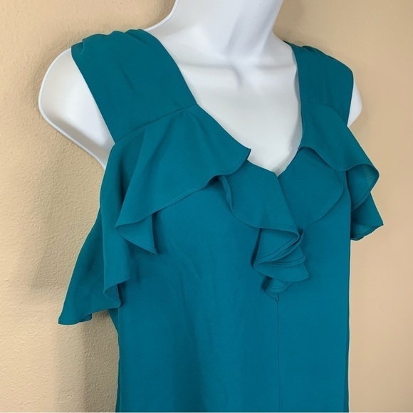 Express Teal Blue Ruffle Blouse V Neck Flowy Sleeveless Small Womens Top - Picture 4 of 7
